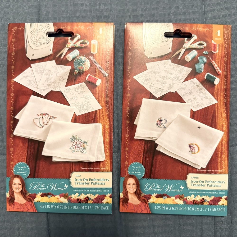 The Pioneer Women Iron-On Embroidery Transfer Patterns, 2 Pack Set
